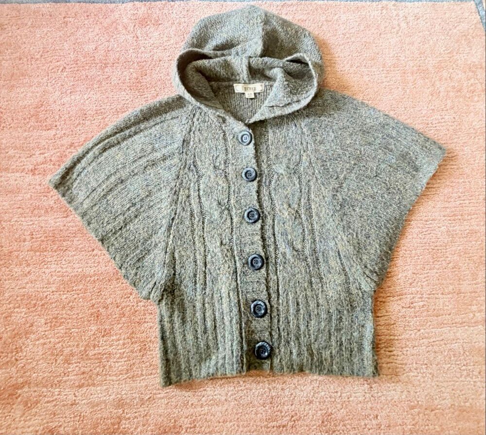 Decree Women’s Olive Green Gray Brown Marled Hooded Cape Sweater Poncho Size M